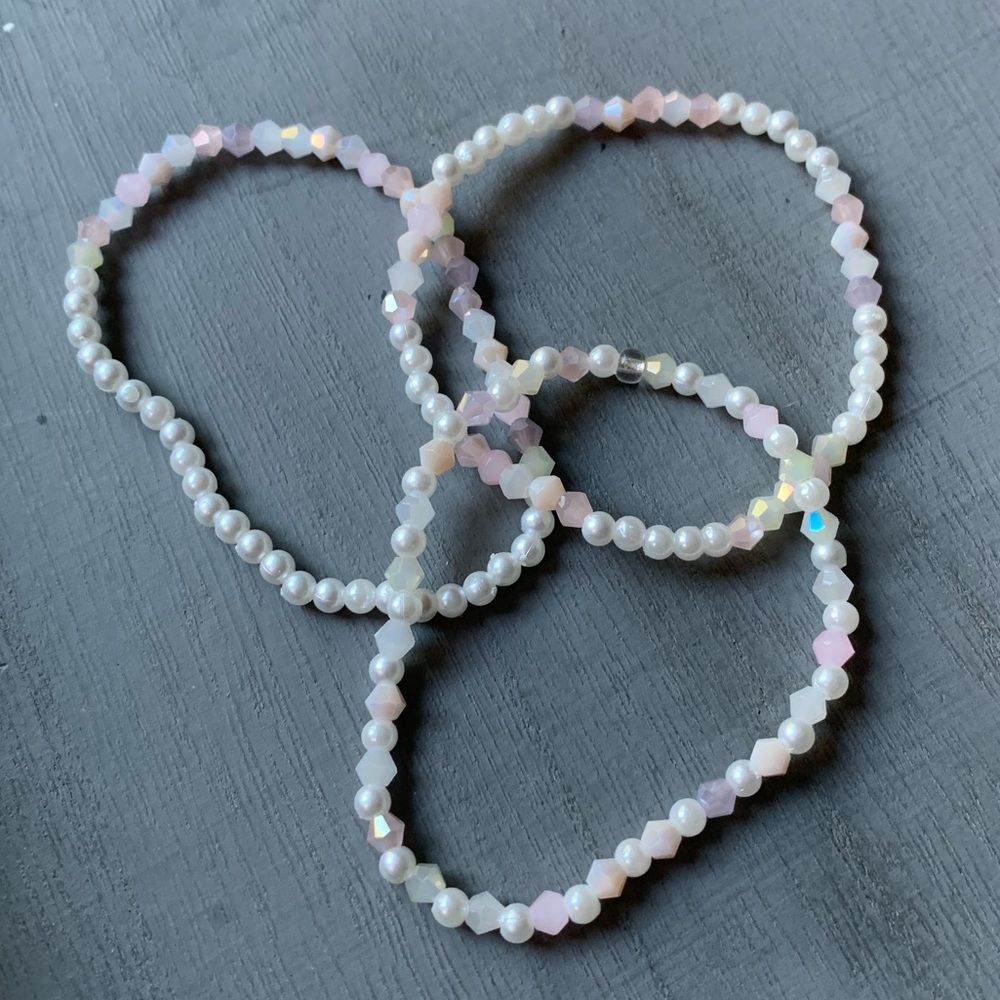{Handmade} Faux Pearl and Pink Beaded Bracelet Set